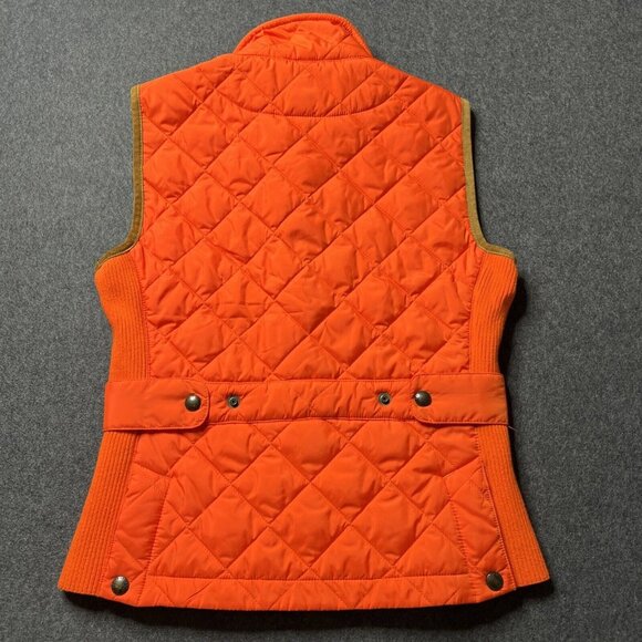 Ralph Lauren Sport Equestrian Crest Quilted Vest Orange Tan Suede Trim Womens SM - Picture 2 of 14